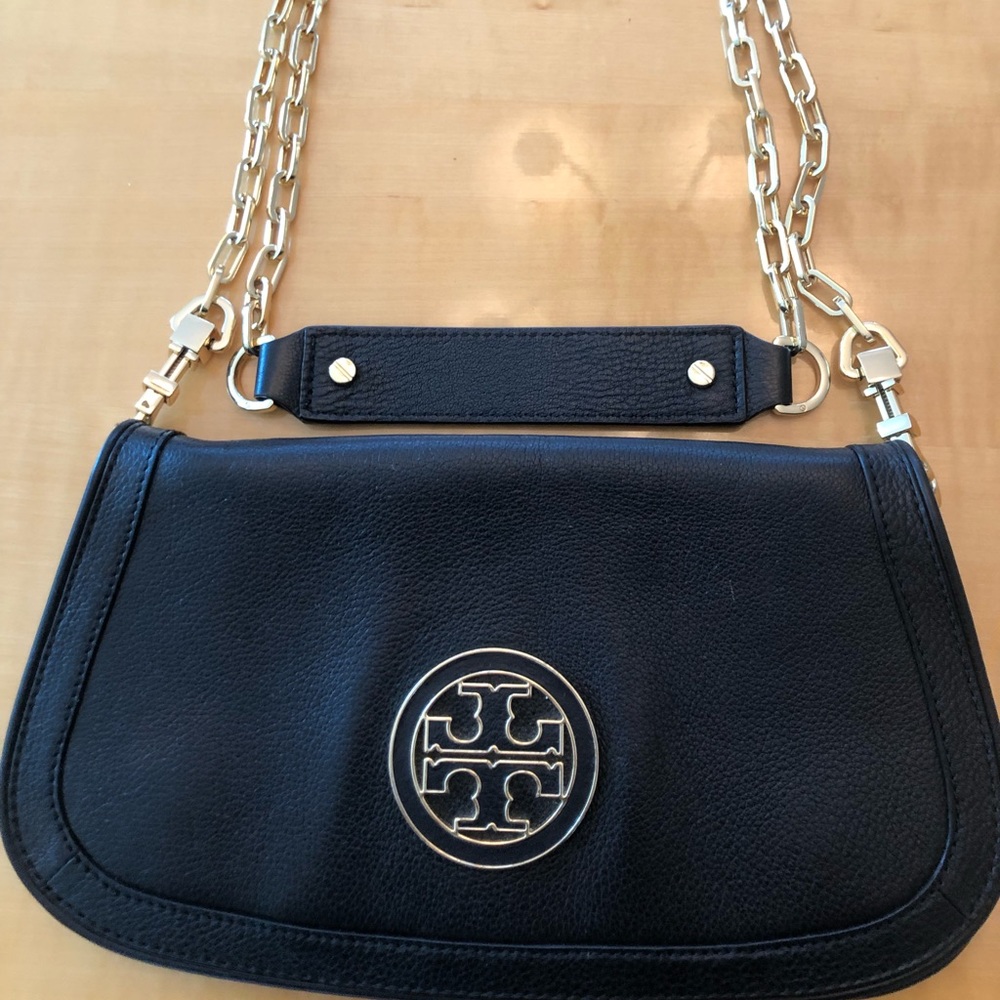 Black Leather Tory Burch handbag.